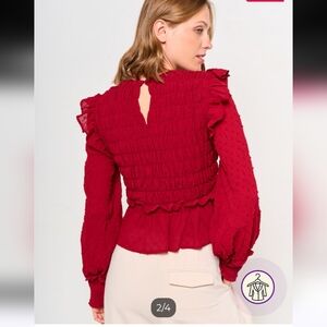 Sfera Spain Brand Chic Crimson Ruffled Women's Burgundy Blouse